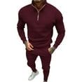 thumbnail image 1 of Baqcunre Track Suits For Men Set Men'S Two Piece Set Men'S Long Sleeved Padded Zipper Stand Up Collar Two Piece Set Mens Outfits Tops For Men Wine XL, 1 of 6
