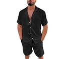 thumbnail image 1 of Baqcunre Track Suits For Men Set Men Spring Summer 2 Pieces Beach Short Sleeve Shirts & Shorts Pants Sets With Pockets Hawaiian Shirt For Men Tops For Men Black L, 1 of 9