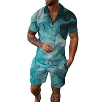 Baqcunre Track Suits For Men Set Men'S 3D Short Sleeve Suit Shorts Beach Tropical Hawaiianss Body Sports Shorts Suit Sports Suit Mens Outfits Tops For Men Blue L