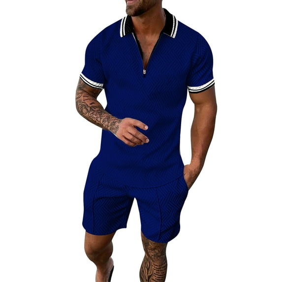 Baqcunre Track Suits For Men Set Men'S 3D Short Sleeve Suit Shorts Beach Tropical Hawaiianss Body Sports Shorts Suit Sports Suit Mens Outfits Tops For Men Dark blue L