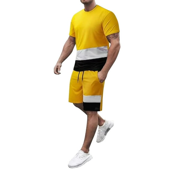 Baqcunre Track Suits For Men Set Men'S Quick Drys 3D Suit Shorts Beach Tropical Hawaiianss Body Sports Shorts Suit Sports Suit Mens Outfits Tops For Men Yellow 3XL