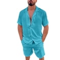thumbnail image 1 of Baqcunre Track Suits For Men Set Men Spring Summer 2 Pieces Beach Short Sleeve Shirts & Shorts Pants Sets With Pockets Hawaiian Shirt For Men Tops For Men Blue M, 1 of 9