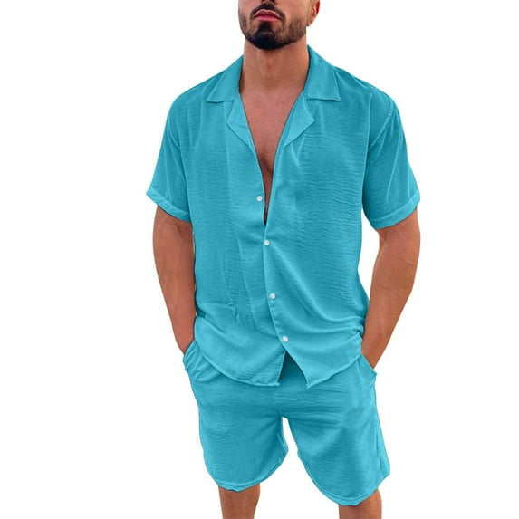 Baqcunre Track Suits For Men Set Men Spring Summer 2 Pieces Beach Short Sleeve Shirts & Shorts Pants Sets With Pockets Hawaiian Shirt For Men Tops For Men Blue M