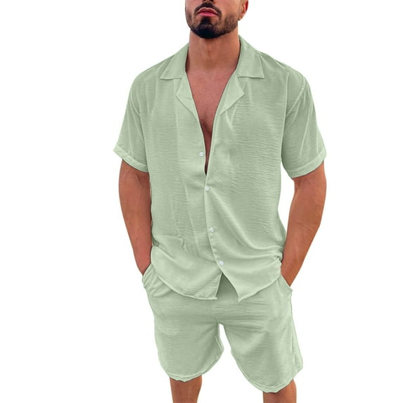 Baqcunre Track Suits For Men Set Men Spring Summer 2 Pieces Beach Short Sleeve Shirts & Shorts Pants Sets With Pockets Hawaiian Shirt For Men Tops For Men Green 3XL