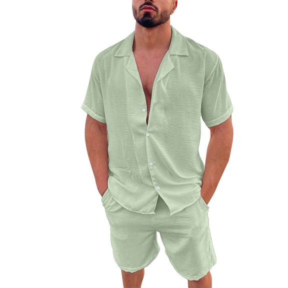 Baqcunre Track Suits For Men Set Men Spring Summer 2 Pieces Beach Short Sleeve Shirts & Shorts Pants Sets With Pockets Hawaiian Shirt For Men Tops For Men Green M