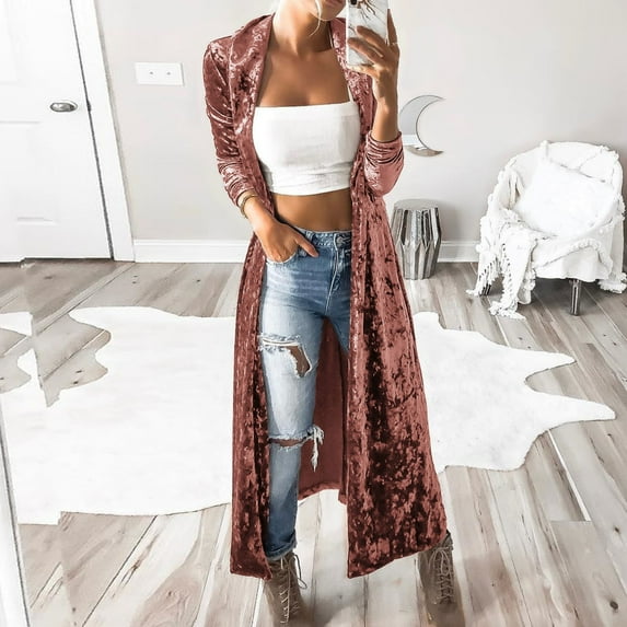 Baqcunre Trench Coats For Women Women Fashion Long Sleeve Velvet Wind Coat Cardigan Jacket Coat Cardigan Sweaters For Women Fall Outfits For Women 2023 Pink XL