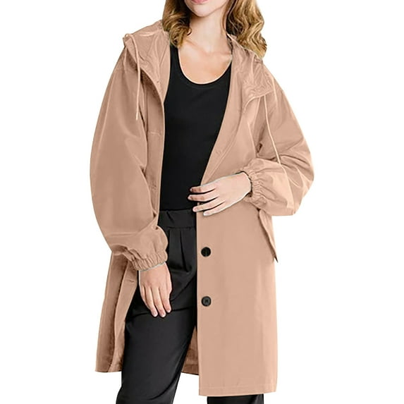 Baqcunre Trench Coats For Women Ladies Large Size Windbreaker Long Loose Long Sleeved Jacket Jacket Cardigan Plus Size Tops Womens Fall Fashion 2023 Khaki M