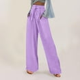 thumbnail image 1 of Baqcunre Trousers Pants for Women Casual Solid Color Loose Pockets Elastic Belt Waist Pants Long Trousers Womens Fashion Women's Pants Womens Pants Womens Clothes Purple XXL, 1 of 6