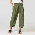 thumbnail image 1 of Baqcunre Trousers Pants for Women Daily Casual Eight Length Trousers Pockets Elastic Waist Solid Pants Womens Fashion Women's Pants Womens Pants Womens Clothes Army Green L, 1 of 5