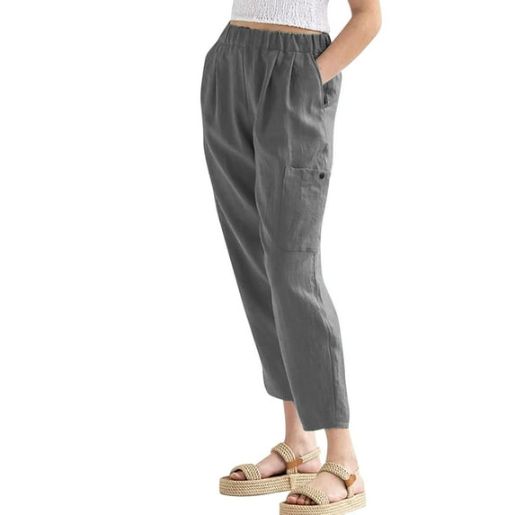 Baqcunre Trousers Pants for Women High Waist Solid Color Easy Trousers Long Pants Nine Minutes Of Pants Beach Pockets Pants Womens Fashion Women's Pants Womens Pants Womens Clothes Grey XL