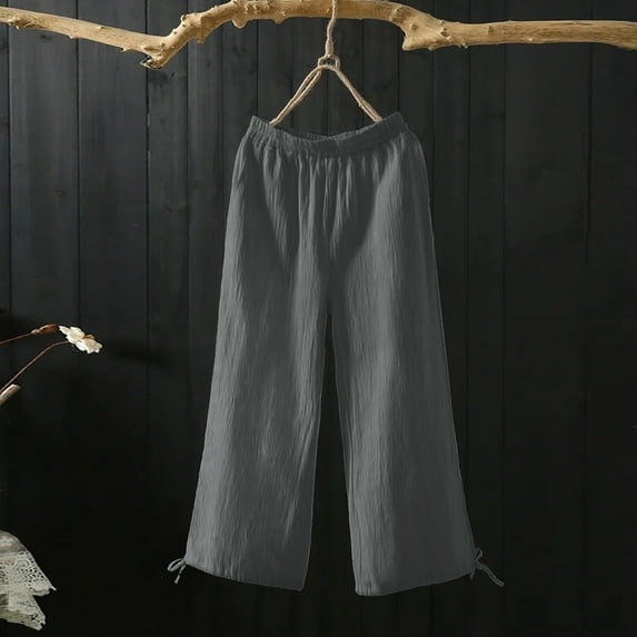 Baqcunre Trousers Pants for Women Mid Waist Pockets Elastic Waist Solid Loose Pants Casual Long Trousers Womens Fashion Women's Pants Womens Pants Womens Clothes Grey M