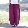 thumbnail image 1 of Baqcunre Trousers Pants for Women Spring and Summer Women's Retro Straight Pocket Plain Color Casual Cotton Pants Womens Fashion Women's Pants Womens Pants Womens Clothes Purple L, 1 of 8