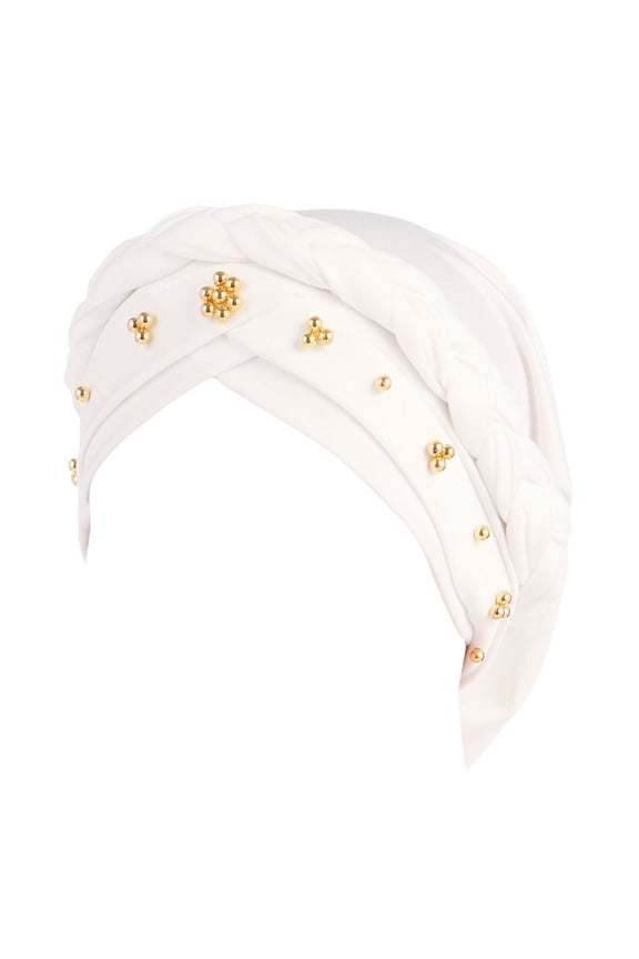 Trucker Hat Baseball Cap Women Turban Cap Beaded Headscarf Beanie Twisted Braid Wrap Hat Headwear Cap For Men And Women White
