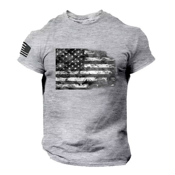 Baqcunre Tshirts Shirts For Men Summer Men'S Us Flag Logo Casual Fitness 3D Printed Short Sleeved T Shirt Polo Shirts For Men Tops For Men Grey S