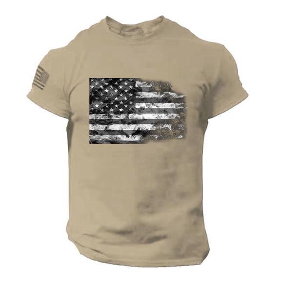 Baqcunre Tshirts Shirts For Men Summer Men'S Us Flag Logo Casual Fitness 3D Printed Short Sleeved T Shirt Polo Shirts For Men Tops For Men Khaki XL