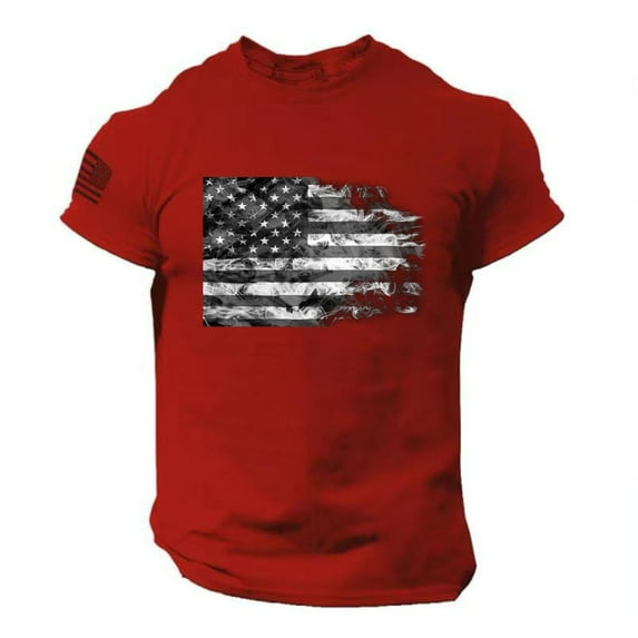 Baqcunre Tshirts Shirts For Men Summer Men'S Us Flag Logo Casual Fitness 3D Printed Short Sleeved T Shirt Polo Shirts For Men Tops For Men Red 6XL