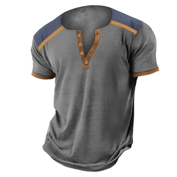 Baqcunre Tshirts Shirts For Men 3D Printing Street Trend 4 Button Open Placket Short Sleeved T Shirt Digital Printing Polo Shirts For Men Tops For Men Grey M