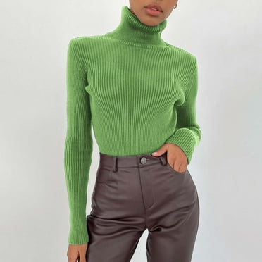 Baqcunre Turtleneck Sweater Women Soft Sweater Slim Fit Lightweight Turtleneck Tops Undershirt Sexy Knitted Warm Fitted Fashion Pullover Sweater Workout Tops Plus Size Tops Green One Size