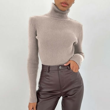 Baqcunre Turtleneck Sweater Women Soft Sweater Slim Fit Lightweight Turtleneck Tops Undershirt Sexy Knitted Warm Fitted Fashion Pullover Sweater Workout Tops Plus Size Tops Khaki One Size