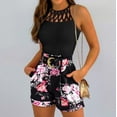 thumbnail image 1 of Baqcunre Two Piece Sets for Women Floral Print Sleeveless Basic Tank Top & Shorts Set for Woman with Belt Womens Fashion Outfits for Women Vacation Outfits for Women Womens Clothes Black S, 1 of 8