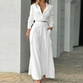 thumbnail image 1 of Baqcunre Two Piece Sets for Women Long Sleeve Shirt Top High Waist Loose Pocket Casual Pants Set 2 Pieces Womens Fashion Outfits for Women Vacation Outfits for Women Womens Clothes White S, 1 of 5