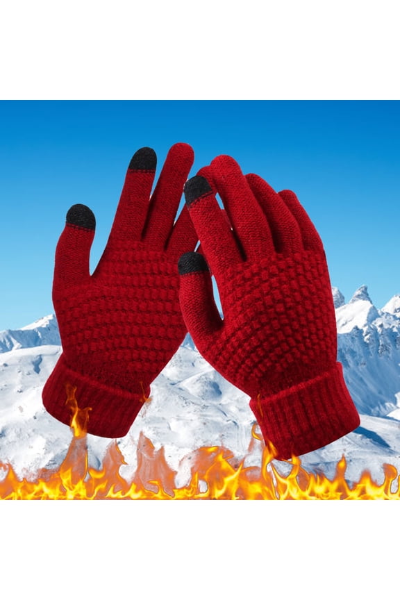 Unisex Snowflake Printing Mobile Phone With Screen Knitted Gloves, Thick And Warm Winter Adult,,Winter Gloves,Gloves For Cold Weather,Gloves For Men,Gloves With Touchscreen Fingers,,Red