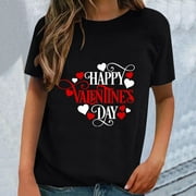 Baqcunre Valentine'S Day Shirts For Women Classic Version Of Cotton Short Sleeve Crewneck Loose Printed T Shirt(Black S-XXL),Womens Tops Graphic Tees For Women Shirts For Women Womens Clothes