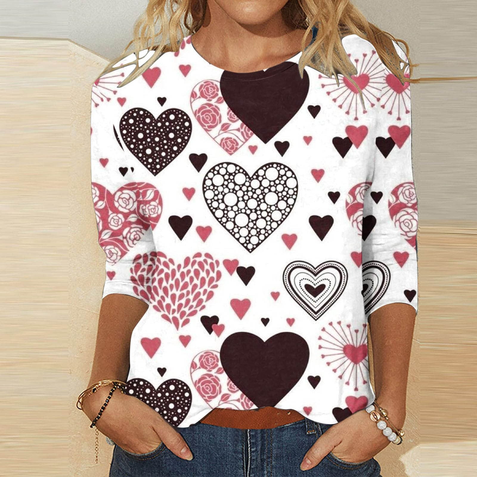 Baqcunre Valentine'S Day Shirts For Women Heart Printed Shirts For
