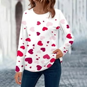 Baqcunre Valentine'S Day Shirts For Women Long Sleeved Round Neck Red Heart Printed Top(Pink S-3XL),Long Sleeve Shirts For Women Graphic Tees For Women Holiday Tops For Women 2023 Womens Tops