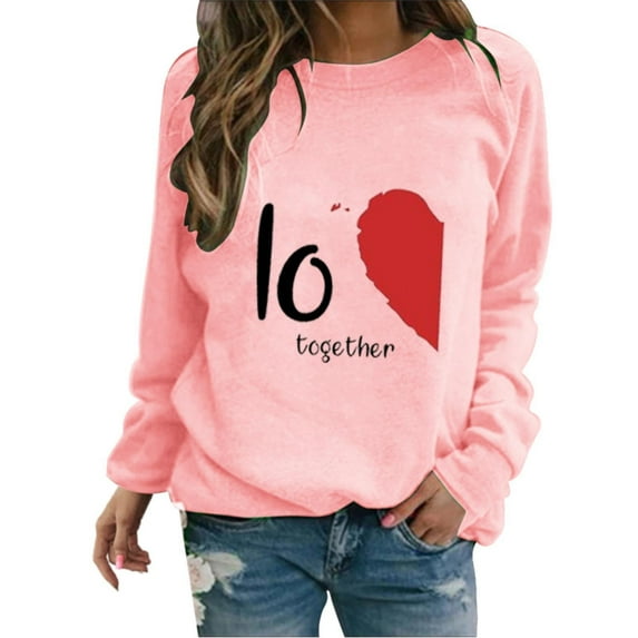 Baqcunre Valentine'S Day Shirts For Women 2024 Sweatshirt Cute Heart Shaped Printed Pullover Crewneck Shirt(Pink XS-6XL),Long Sleeve Shirts For Women Graphic Tees Womens Fashion Womens Tops
