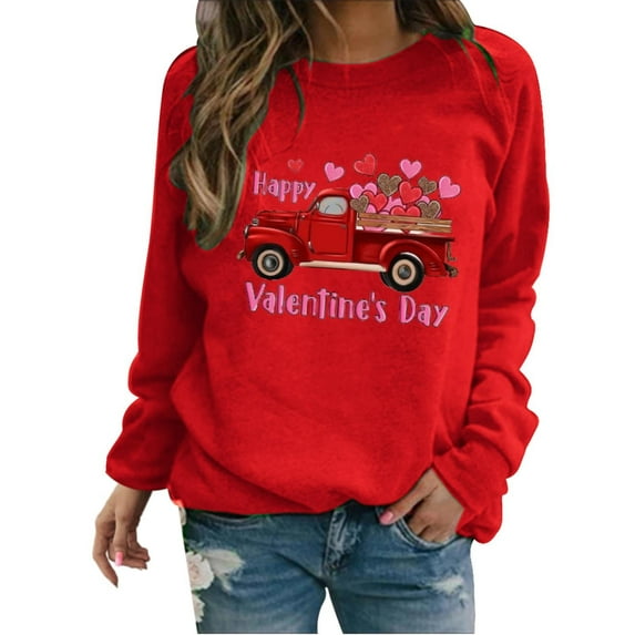 Baqcunre Valentine'S Day Shirts For Women 2024 Sweatshirt Cute Heart Shaped Printed Pullover Crewneck Shirt(Red S-4XL),Long Sleeve Shirts For Women Graphic Tees Womens Fashion Womens Tops