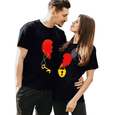 Baqcunre Valentine'S Day Shirts For Women Couples Love Key Lock Printed Loose Pullover Short Sleeve T Shirt(Black S-XXL),Womens Tops Graphic Tees Shirts For Women Womens Tops