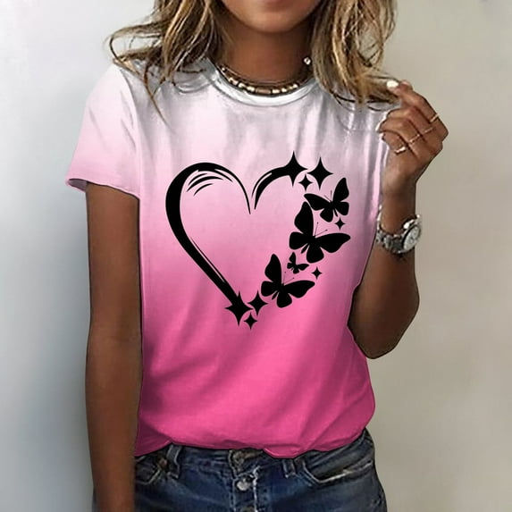 Baqcunre Valentine'S Day Shirts For Women Fashion Shorts Sleeve T Shirt Top Casual Print T Shirt Top(Multi-color S-XXL),Womens Tops Graphic Tees For Women Shirts For Women Womens Tops
