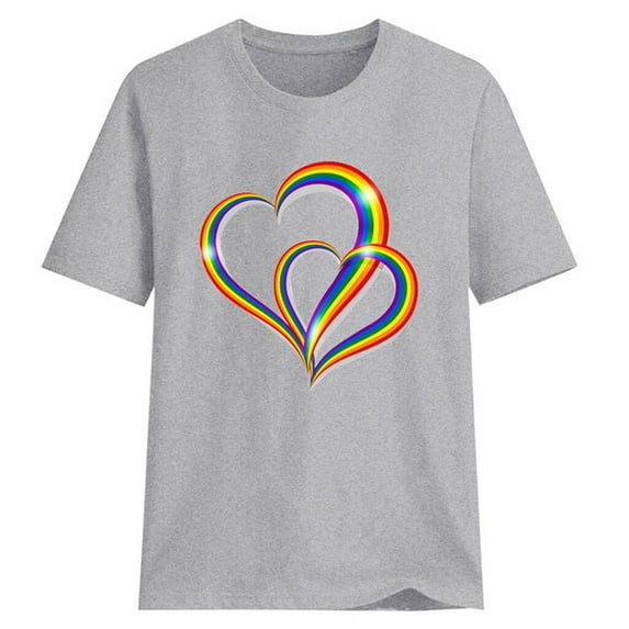 Baqcunre Valentine'S Day Shirts For Women Fashion Women Casual Colorful Love Print Short Sleeve O-Neck T-Shirt Blouse Tops(Grey S-4XL),Womens Tops Graphic Tees For Women Shirts For Women Womens Tops