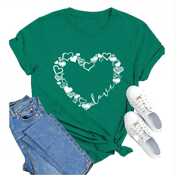 Baqcunre Valentine'S Day Shirts For Women Funny Print T Shirt Printed Crew Neck Shirt Women's Pullover T Shirt(Mint Green S-3XL),Womens Tops Graphic Tees For Women Shirts For Women Womens Tops