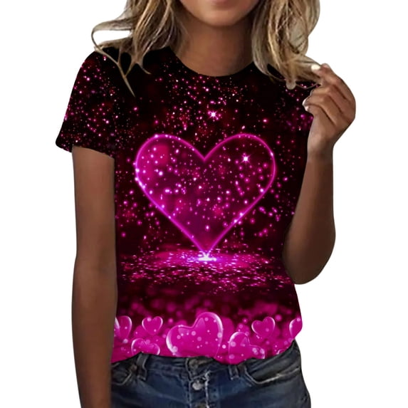 Baqcunre Valentine'S Day Shirts For Women Spring Round Neck Short Sleeve Valentine's Day Printed Loose Casual T Shirt(Dark Gray S-XXL),Womens Tops Graphic Tees For Women Shirts For Women Womens Tops