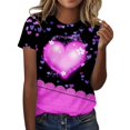 thumbnail image 1 of Baqcunre Valentine'S Day Shirts For Women Spring Round Neck Short Sleeve Valentine's Day Printed Loose Casual T Shirt(Purple S-XXL),Womens Tops Graphic Tees For Women Shirts For Women Womens Tops, 1 of 3