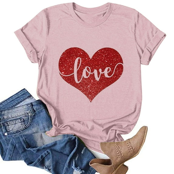 Baqcunre Valentine'S Day Shirts For Women Sweatshirt Womens Cute Trendy Shirt Casual Short Sleeve Pullover Tops(Hot Pink S-3XL),Womens Tops Graphic Tees For Women Shirts For Women Womens Tops