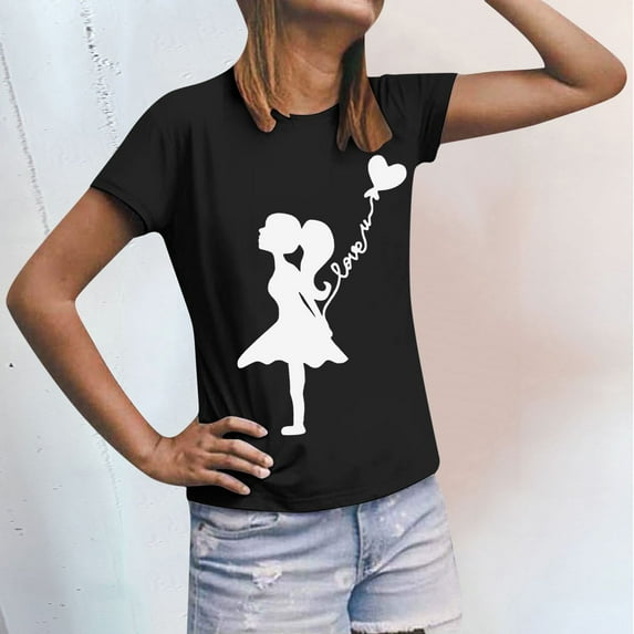 Baqcunre Valentine'S Day Shirts For Women Valentine Graphic Tees Couple Matching Shirts Short Sleeve T Shirt Blouse Womens Model(Black S-XXL),Womens Tops Graphic Tees Shirts For Women Womens Clothes