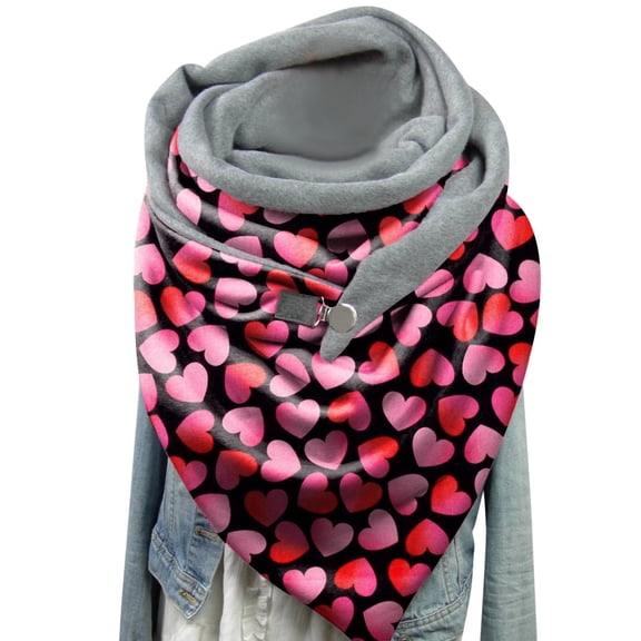 Baqcunre Valentine's Day Fashion Soft Heart Print Scarves Casual Warm Wrap Shawls Scarf Large Sheer Scarf for Valentines Gift, 1PC Scarf Black One Size
