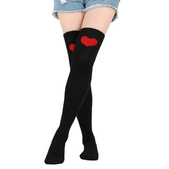 Baqcunre Valentine's Day Over Knee Socks Lip Heart Pattern Thigh High Socks for Women Schoolgirl Opaque Stockings, 1 Pair of Socks A One Size