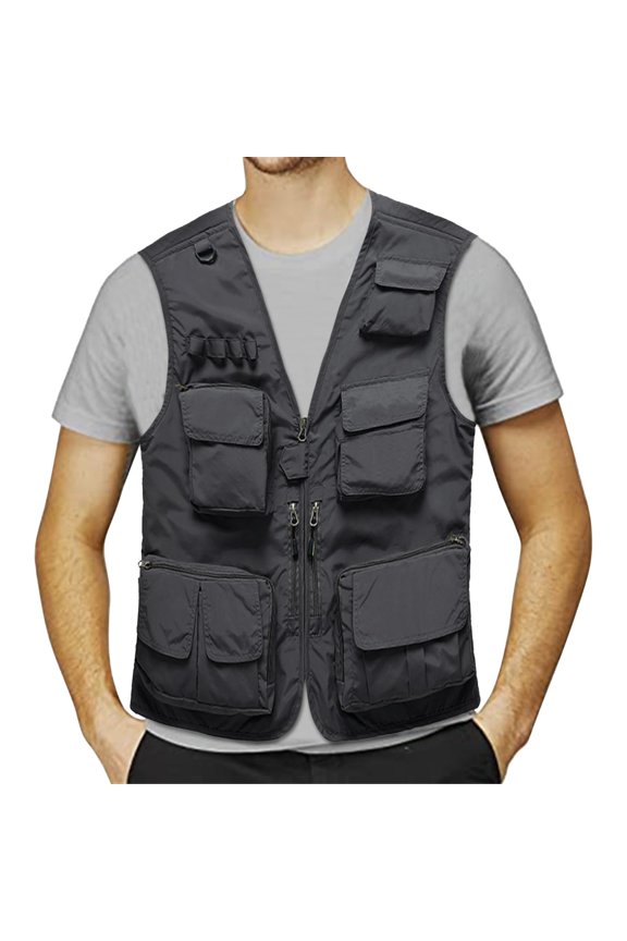 Vest For Men Mens Jacket Field Pofessional Emergency Field Fishing Multi Pocket Vest Blazer For Men Tops For Men Grey XXL