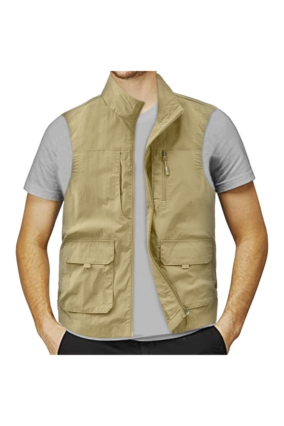 Vest For Men Mens Jacket Field Pofessional Emergency Field Fishing Multi Pocket Vest Blazer For Men Tops For Men Khaki 3XL