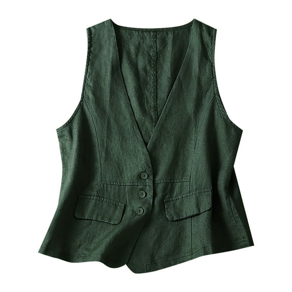 Baqcunre Vest For Women Women'S Sleeveless Vest Literary Retro Summer V Neck Casual Thin Vest Fall Outfits For Women Winter Coats For Women Green L