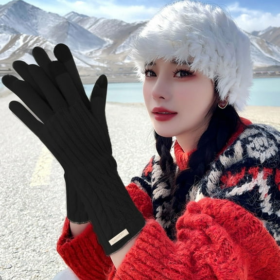 Baqcunre Warm Gloves, Winter Lingge Long Wristband Woven Two Finger Screen Gloves for Women, Knitted Gloves, Heating Gloves
