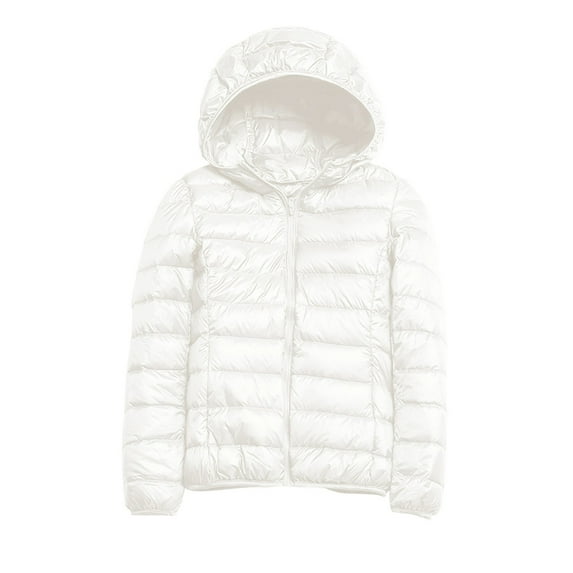 Baqcunre Warm Hooded Windproof Coat With Recycled Insulation Short Hooded White Duck Down Coat Outerwear Womens Coats Fleece Jacket Women Winter Jackets For Women Coats For Women,Color White,L