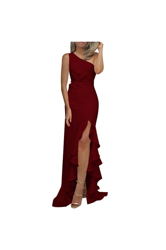 Wedding Guest Dresses for Women Long Black Evening Gowns for Women Formal Dresses for Women Evening Party Elegant V Neck Sleeveless Split Wrap Red,S