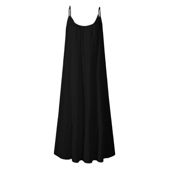 Baqcunre Wedding Guest Dresses For Women Women'S Casual Summer Tank Sleeveless Knee Length Mini Plain Vest Dresses Homecoming Dresses Maxi Dress Black Dress L