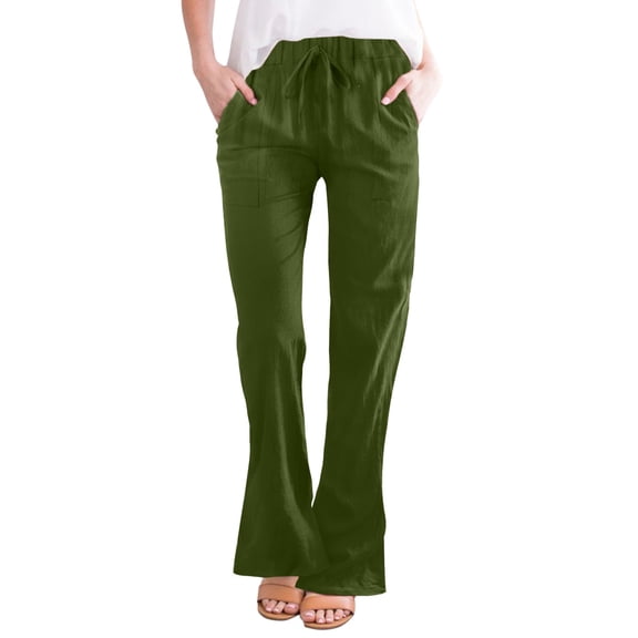 Baqcunre Wide Leg Pants For Women Women High Waisted Wide Leg Pants Drawstring Elastic Trousers Comfy Straight Leg Long Pants With Pockets Flare Pants Womens Pants Green M