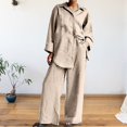 thumbnail image 1 of Baqcunre Wide Leg Pants For Women Women'S Fashion Cropped Sleeve Shirt Loose Pants Two Piece Set Workout Sets For Women Pants For Women Beige L, 1 of 4